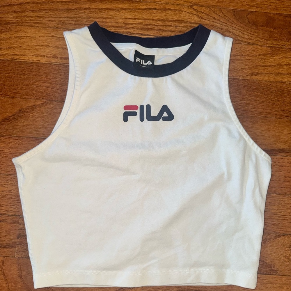 FILA White Tank with Navy Trim and Red Accent Logo
